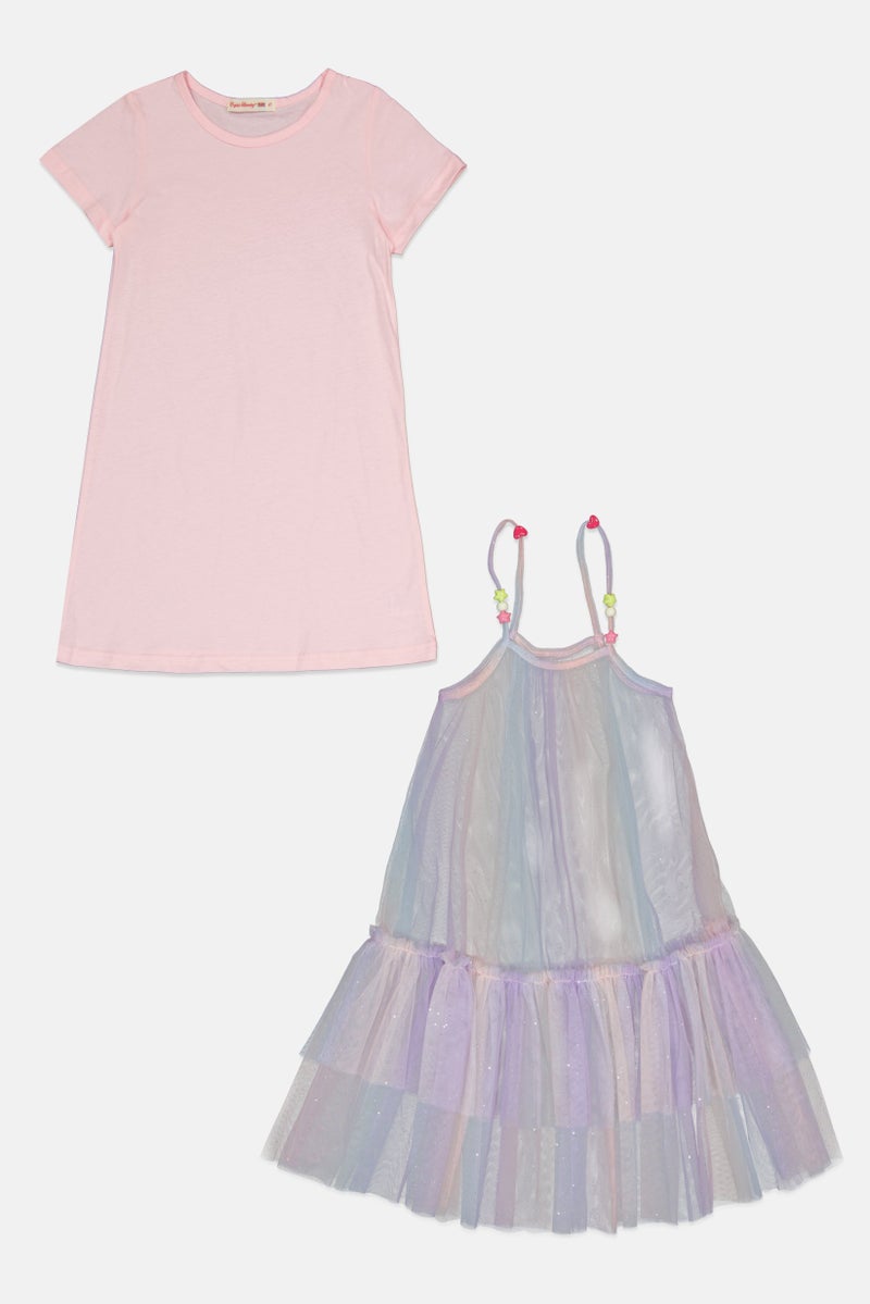 English Laundry Kids Girl 2 In 1 Textured Dress, Pink - Image 2